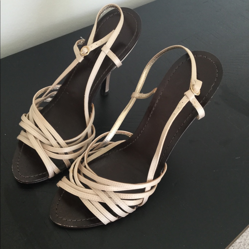BCBG champagne satin heels